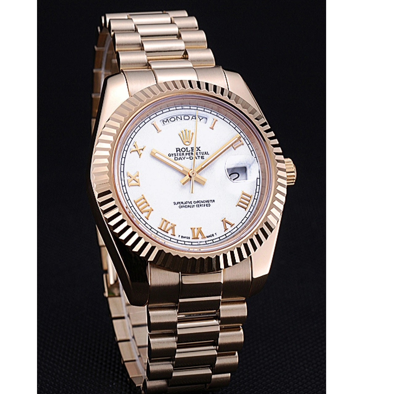 Aaa replica watch Gold Day-Date Bracelet Dial White 622546 Rolex 1016
